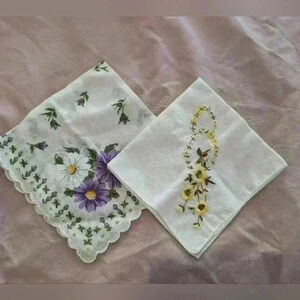 Pair of ladies floral handkerchiefs  purple and yellow